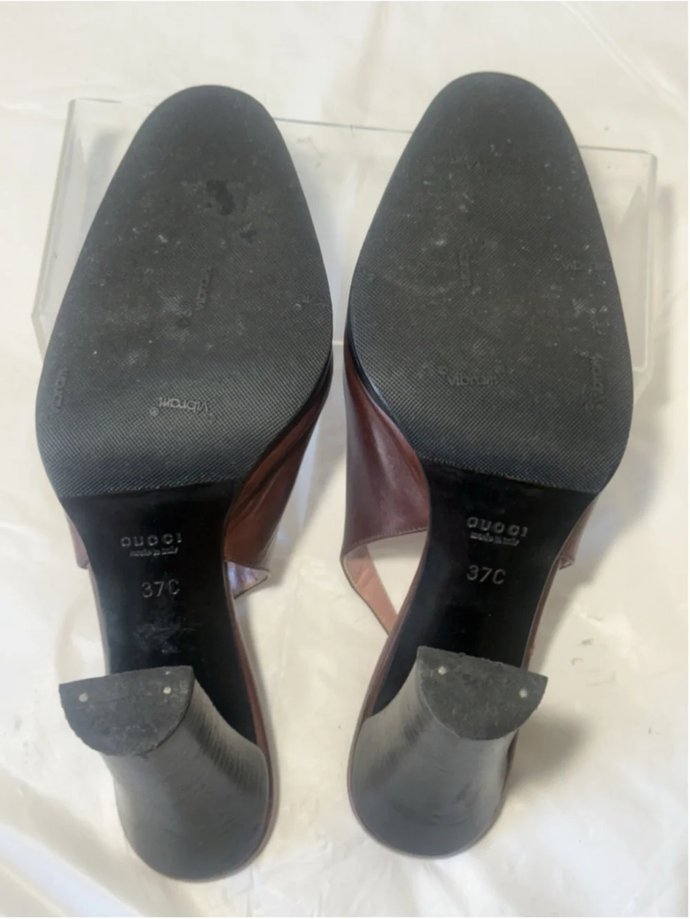 GUCCI Slingback Heels Closed Toe Brown Leather Shoes Sandals US 7 EU 37 C